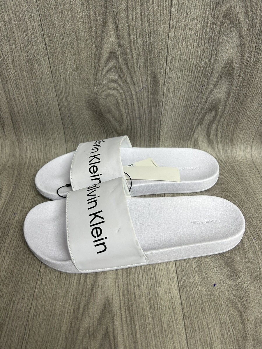 Men’s Calvin Klein White Logo Sliders Size UK Brand New