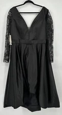 Mingda's Dress Black Hi-Low Long Sleeve Lace Detail Size 16 NWT!! Party Evening