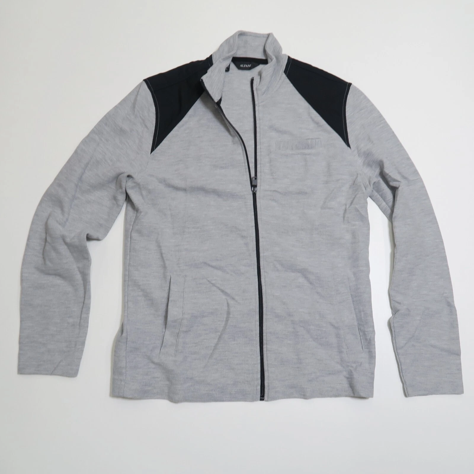 Alfani Softshell Jacket Mens S Gray Heathered Cotton Blend Zip Pockets Casual