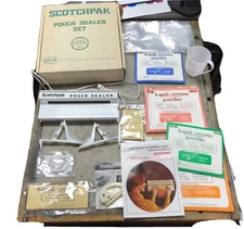 SCOTCHPAK Vintage Pouch Sealer Set With Various Pouches Tested Works! Fast Ship!