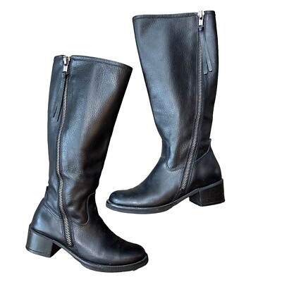 LUCKY BRAND Black Leather Zip Up Equestrian Heston Moto Boot Boots Sz US 