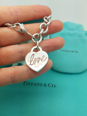 Return to Tiffany & Co Red Enamel Heart Sterling Silver LOVE Charm