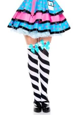 sexy MUSIC LEGS diagonal STRIPED bow JEWEL tops THIGH highs HI stockings CLOWN