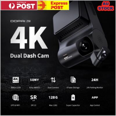 DDPai Z50 Dual Car Dash Cam 2.3''LCD 4K Front &1080P HD Rear GPS Tracking 24h DVR