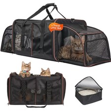 Double Cat Carrier for 2 Cats, Expandable Travel Carrier with Divider Fits ...