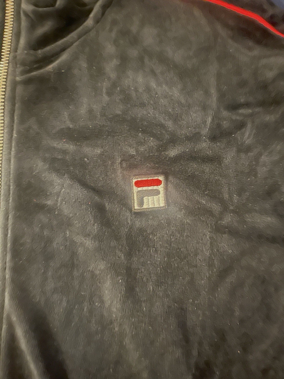 Fila Velluto Track Jacket Uomo Tg Lrg XL Nero Full Zip Vintage