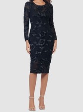 Betsy  Adam Women's Black Soutache Mesh Long-Sleeve Sheath Dress Size 12