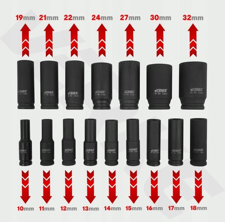 Set Bussole Impatto Prolungate 78mm Attacco 1/2'' Rinforzate 10-32mm 16 Pz - Immagine 4 di 4