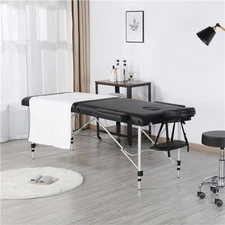 Easy Carrying 2 Fold Aluminum Massage Table Lightweight Tattoo Table, Black,Used