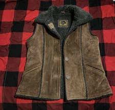 FoxRun Leather Suede Womens Brown Coat Jacket Size Large 4 Buttons Side Pockets