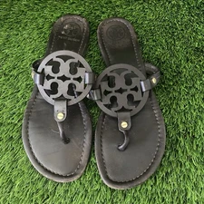 Tory Burch Miller Black Leather Thong Sandals Women’s Size 8.5 Used *