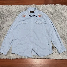 Howler Bros Chambray Crosscut Deluxe SUNBEAMS Pearl Snap Western Shirt Mens XL