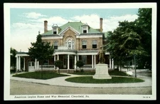 Linen Era American Legion Home & War Memorial Clearfield PA Postcard