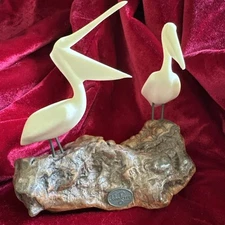 John Perry Pelican birds on burlwood wood base great condition Gorgeous Display