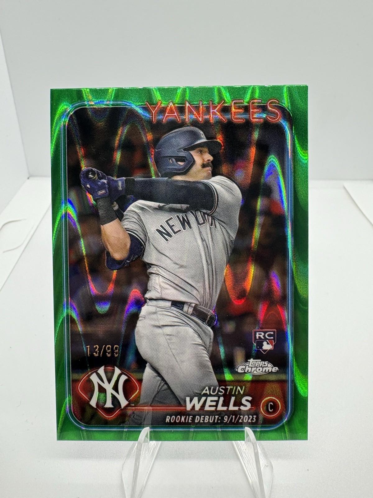 2024 Topps Chrome - Austin Wells #281 Green Wave Refractor /99 (RC)