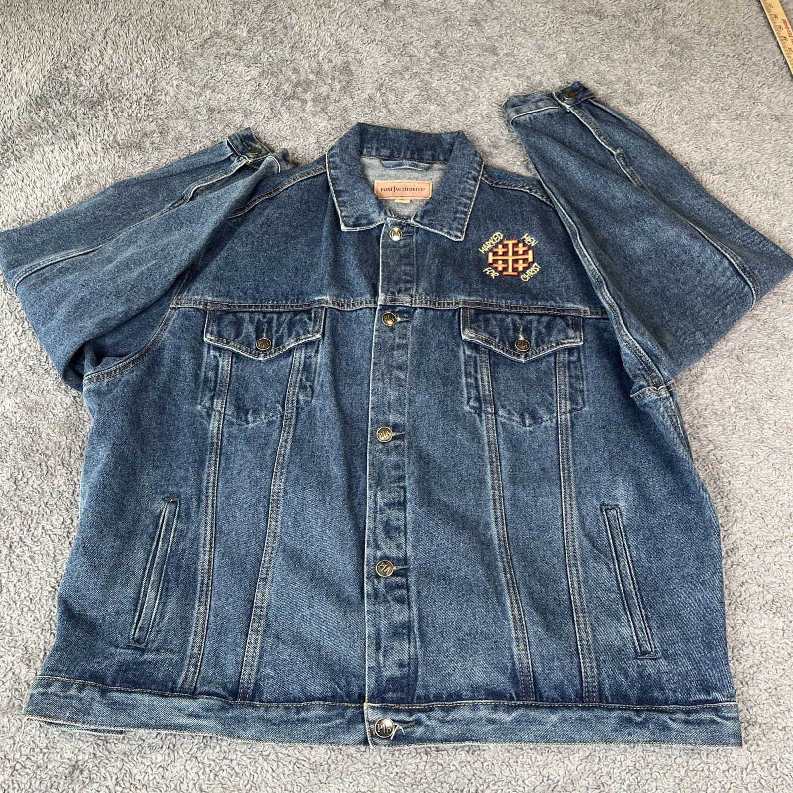 Denim Jacket Port Authority Mens XL Blue Denim Trucker Marked Men For Christ
Opens in a new window o