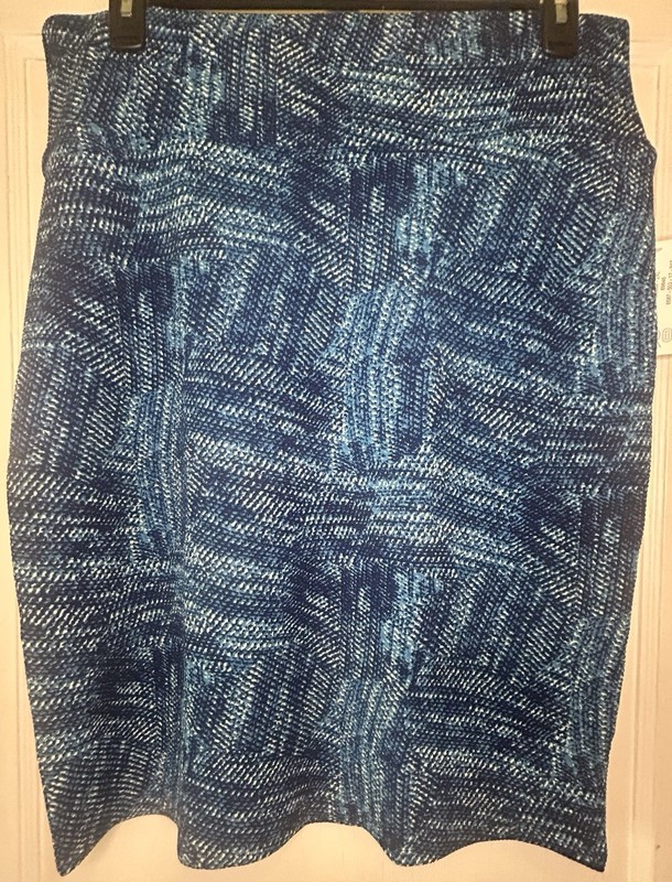 Lularoe Cassie 2XL Blue White Geometric Elastic-Waist Pull-On Women’s Skirt NWT
