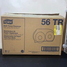 Pair Tork 56TR Bath Tissue Dispenser Twin Jumbo Roll-Smoke 9” (One Missing Key)