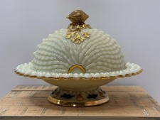 Antique Northwood Argonaut Custard Glass Butter Dish Nautilus Shell c.1900