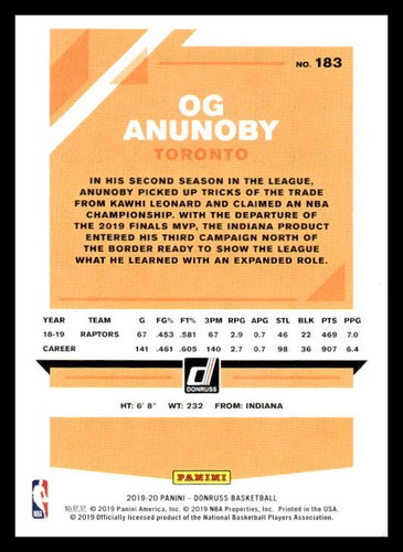Donruss OG Anunoby #183 Toronto Raptors 2019 - Imagen 2 de 2