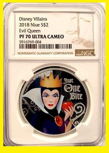 2018 Disney 2 Oz Colorized Silver 2 COINS SET $2 VILLAINS ALL NGC PF 70 UC - Picture 3 of 7