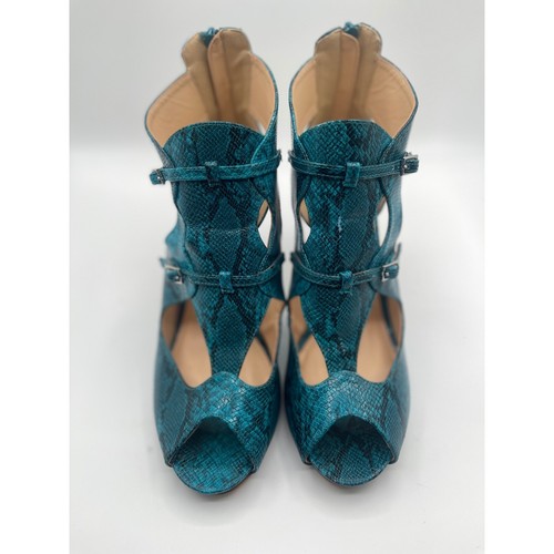 ASHRO Heels Open Toe Snake Print Buckle Accents Teal Blue Size 11M - Picture 3 of 5