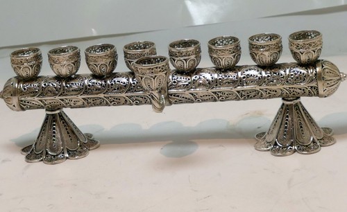 925 Sterling Menorah Judaica Silver Candle Chanukah Yemenite ornate 100gr - Picture 1 of 8