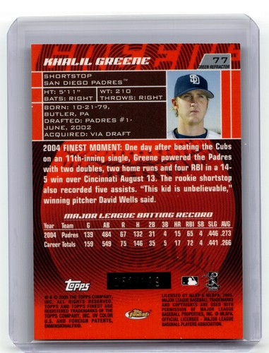 2005 Finest #77 Khalil Greene Refractors Green #/199 - Picture 2 of 2