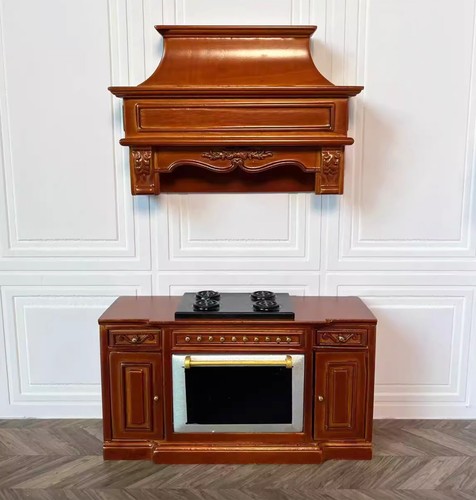 1:12 Miniatur Puppenhaus Herd Ofen Dunstabzugshaube Puppe braun Holz Küchenmöbel - Bild 1 von 6