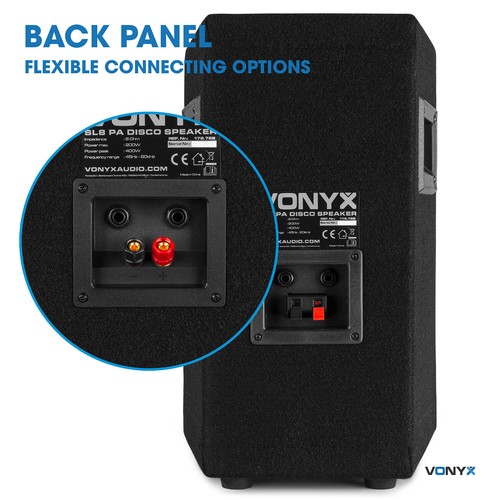 Vonyx SL8 8" Passive PA Speaker Pair 800W DJ Party Disco Sound System - Picture 7 of 12