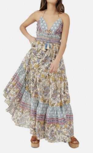 Free People Real Love Maxi Abito Boho Floreale con Spalline Rosa Luce diurna Combo XS - Foto 2 di 20