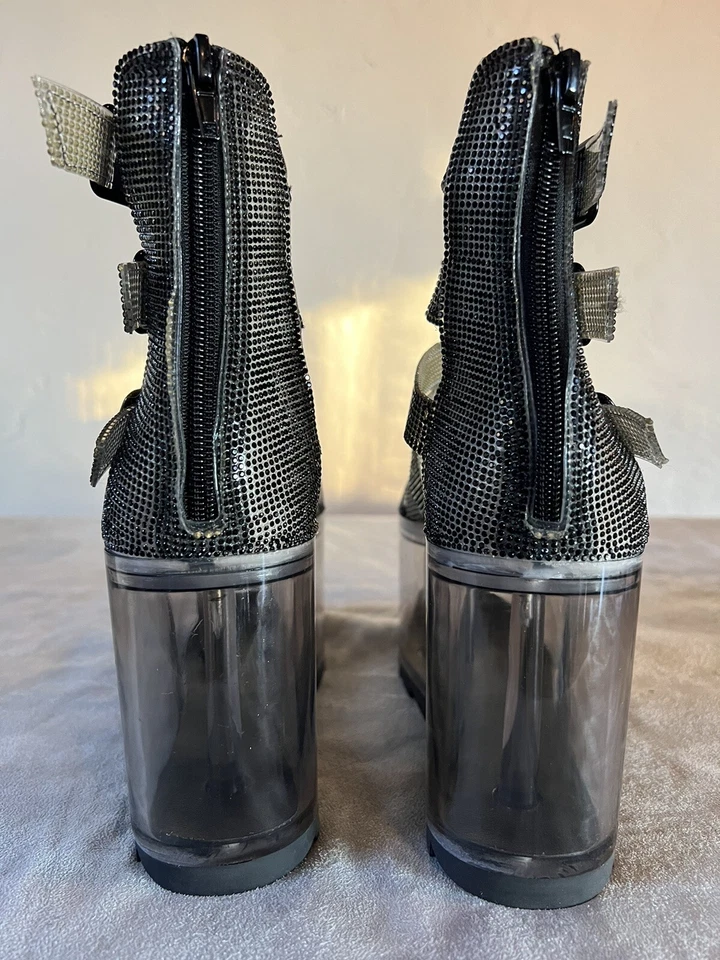 Sandalias de plataforma YRU Qloud Odyssey negras talla 8 nuevas sin caja estrás suela Lucite ahumada Foto 4 de 4