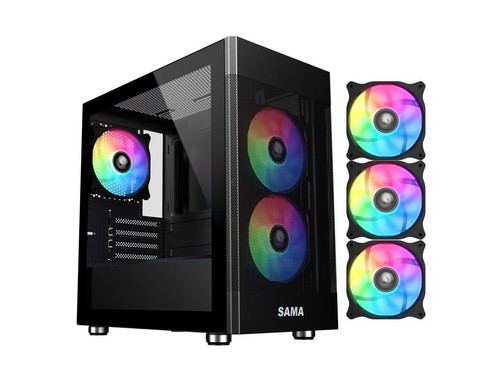 Sama ARGB Q5 Black Micro ATX Tower Gaming Computer Gehäuse, 3x120mm ARGB Lüfter - Bild 1 von 12