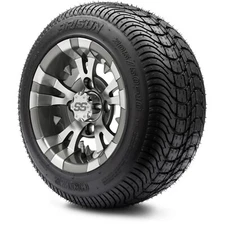 10" Vampire Gunmetal Golf Cart Wheels and Low Profile Tires Combo - Set of 4