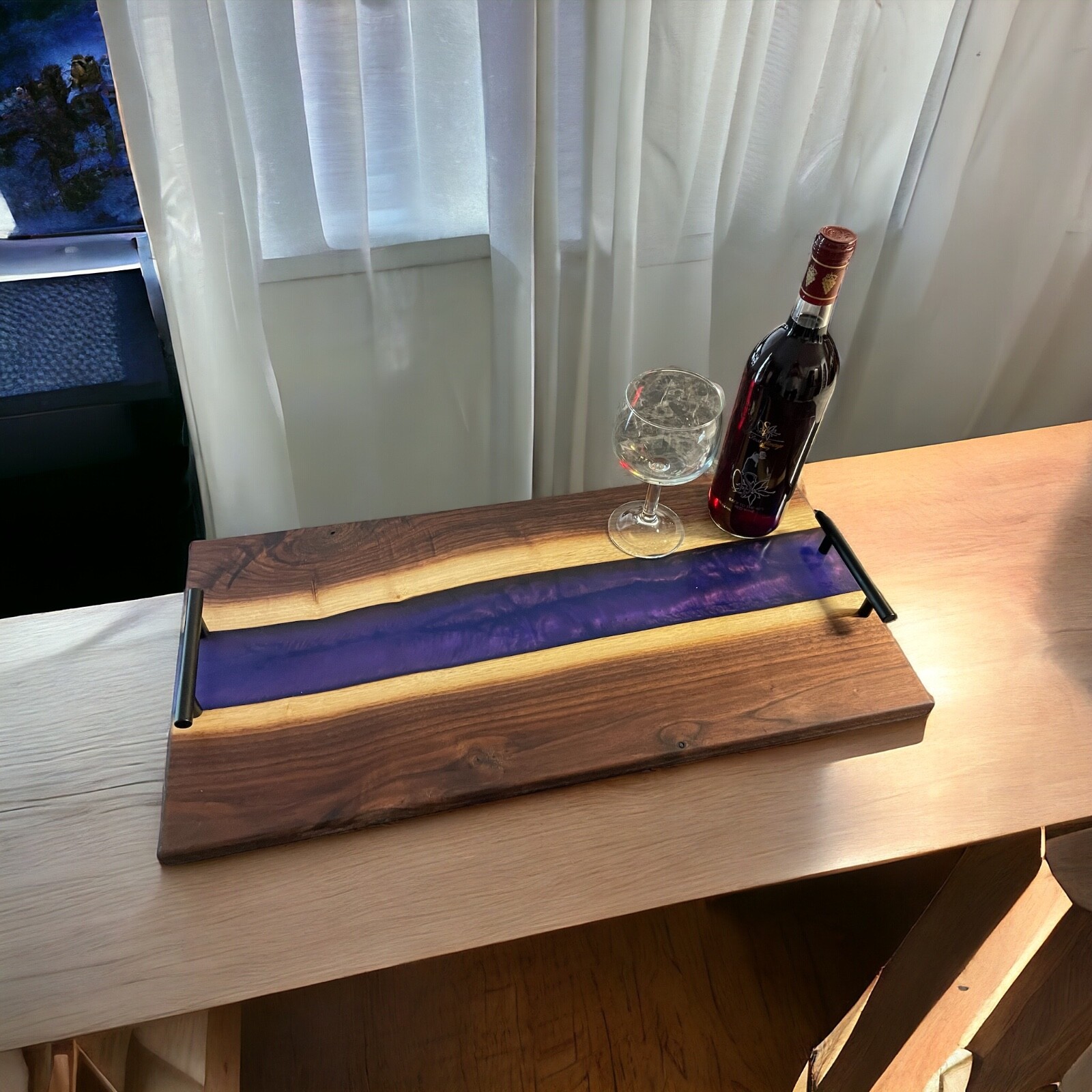 Black Walnut Epoxy Resin River Charcuterie Serving Board Handcrafted-image