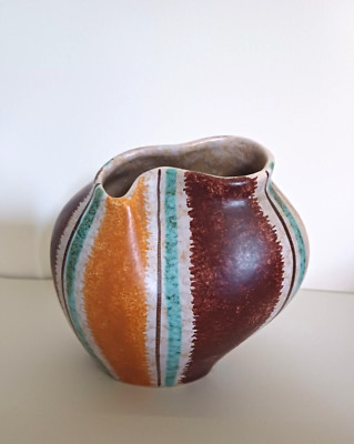 50er Jahre Zell Schmider West German Bio Form gestreifte Keramik Vase 4044