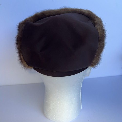 Vintage 1950s Cedar Crest Original Brown Mink Satin Pillbox Shaped Hat EUC - Picture 2 of 11