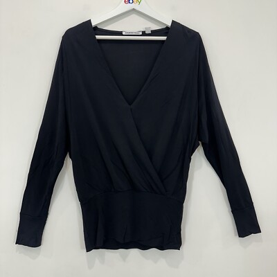 Country Road Top Women S Black Cross Over Soft Viscose Stretch Casual Workwear