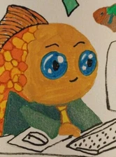 G.A.Titan Acrylic Painting IMPRESSIONISM Fish At Desk Office Gift Artwork Signed