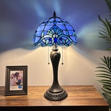 Tiffany Style Table Lamp Baroque Style Lavender Blue Stained Glass LED Bulb 22  H