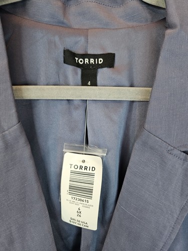 Torrid Womens Night Shade Blue Lyocell-Linen Blend Blazer Sz 4X Ruched Sleeves - Picture 7 of 15