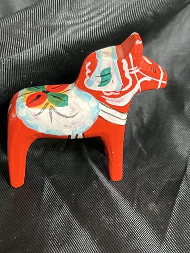 Dala Horse Miniature Swedish Figurine Sweden Carved Wood Hand Painted 1.90" Tall - Picture 5 of 8