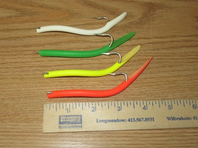 3 MUSTAD OPEN EYE TUBE FISH HOOKS FLO YEL LATEX UMBRELLA RIG DIAMOND JIG SZ 8//0