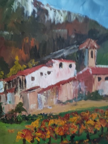 Huile sur toile MIA (XXème ) "Village de montagne et vignes" cadre Montparnass - Photo 15 sur 24