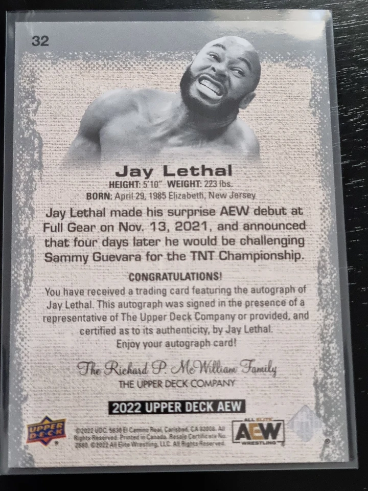 2022 AEW Jay Lethal PYRO AUTO /25 Trading Card Upper Deck #89828 - Image 2 of 2