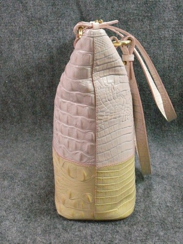 Brahmin Leather Dandelion Cream Yellow Pink Tote Handbag Dust Bag EUC - Picture 5 of 20