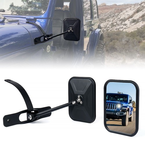 Black Aluminum Side Mirrors Doors Off For 2018+ Jeep Wrangler JL & JT Gladiator - Foto 1 di 7