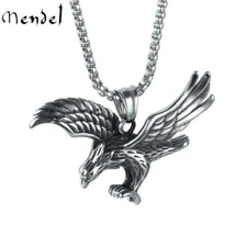 MENDEL Mens Boys Stainless Steel Biker Eagle Hawk Bird Pendant Necklace For Men