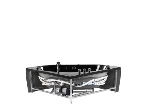 Whirlpool Badewanne 140x140 cm mit Armaturen 12 Massage Düsen Eckwanne schwarz - Bild 11 von 12