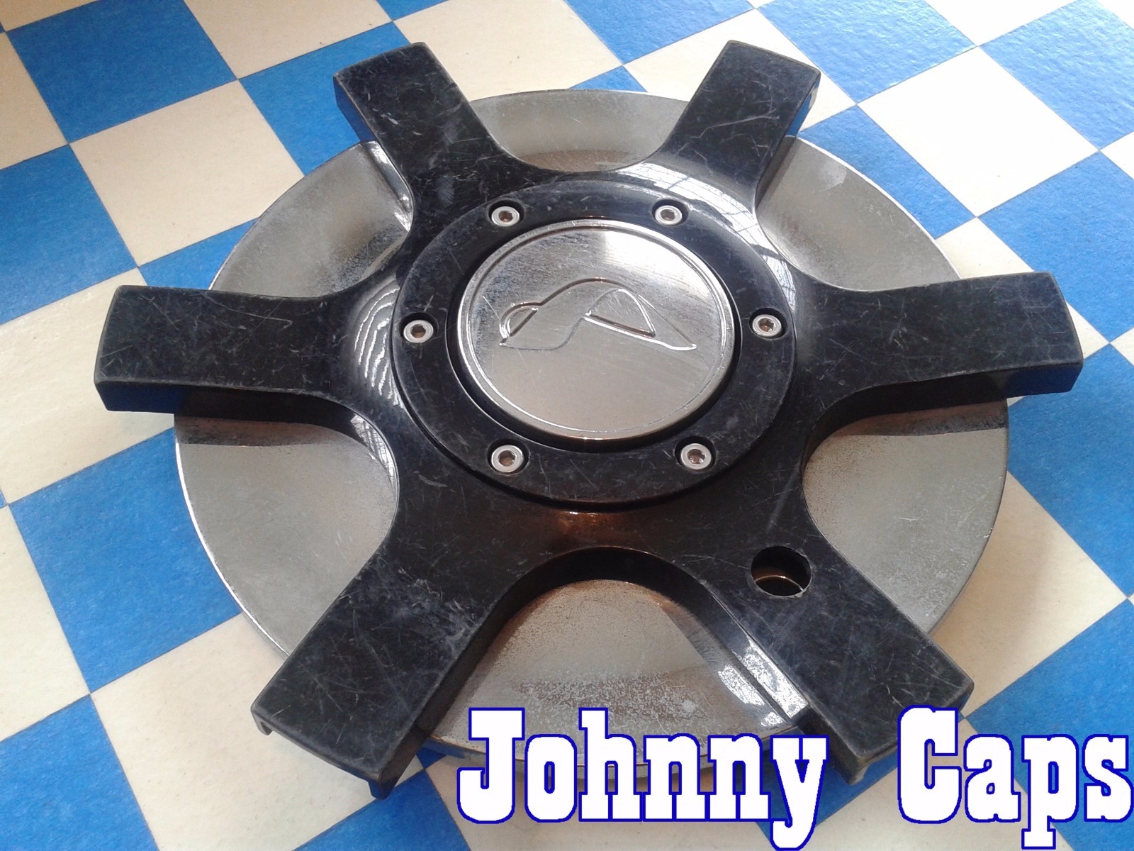 ALBA Wheels BLACK/Chrome Center Caps # DM-670 Custom Wheel [68] USED Cap (1)